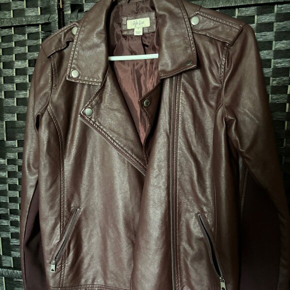 Like New Style & Co, Women's Faux Leather Moto Jacket in Burgundy Small $89 - Picture 1 of 3